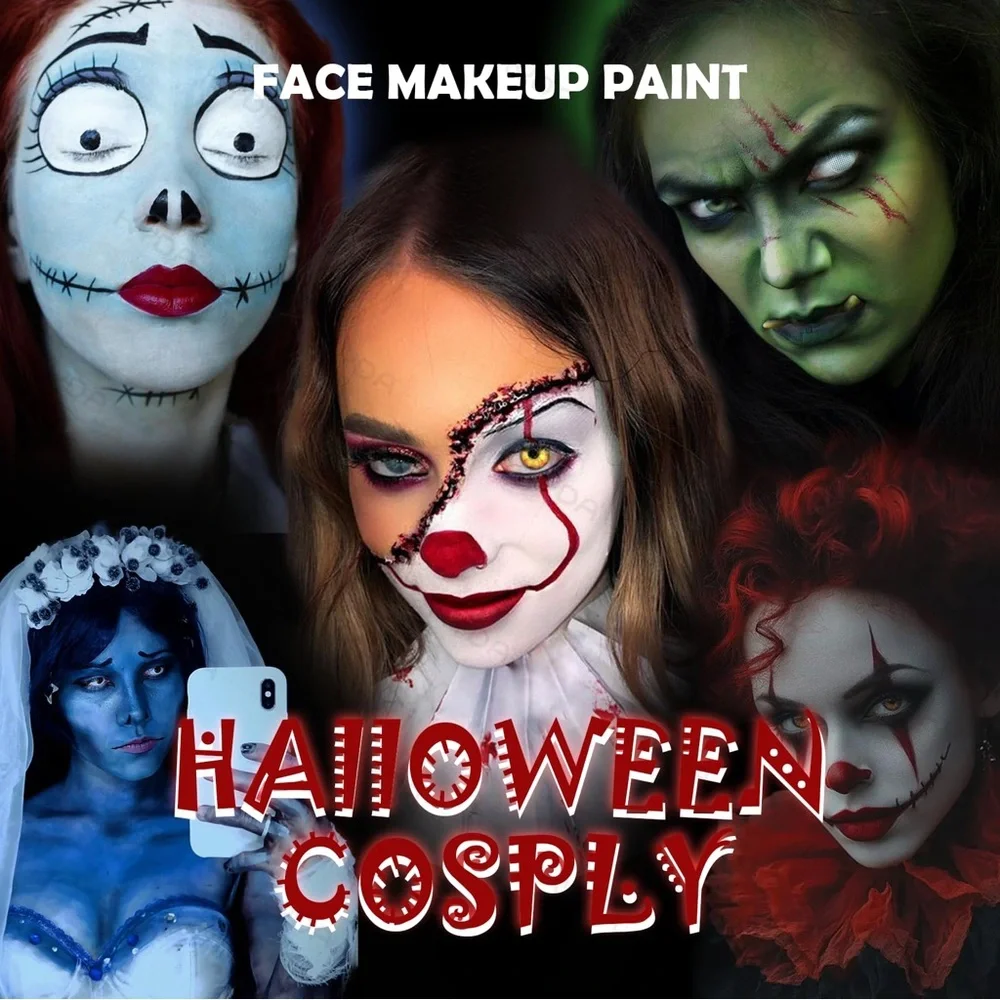 Professional Face Paint Makeup Kit - Black, White, Red